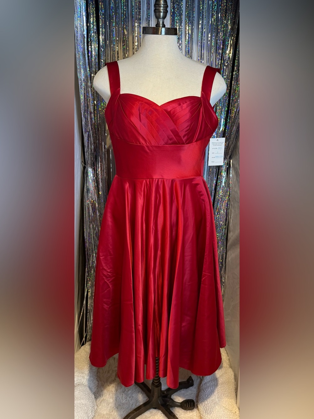 Unique Vintage Red Satin Fit-and-Flare Dress